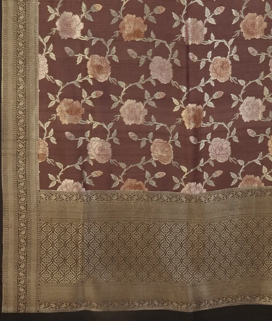 Brown Banaras Tussar Georgette Saree T3429624