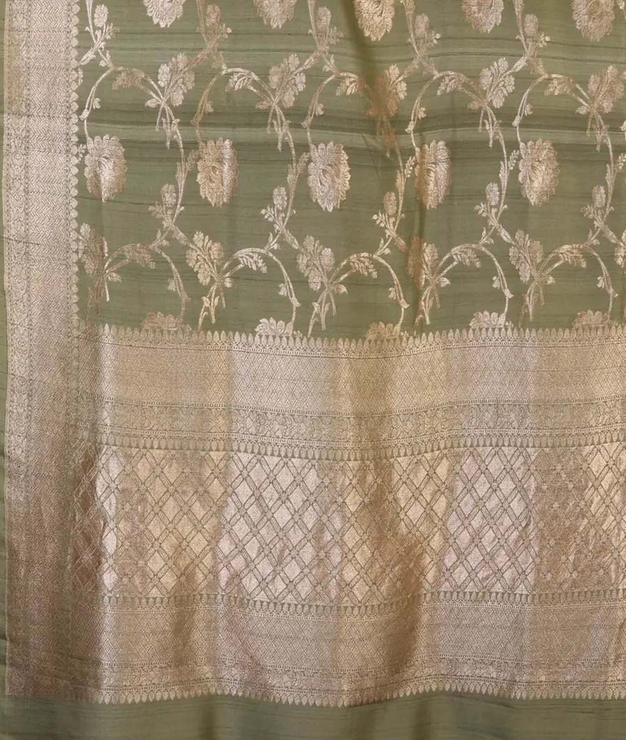 Green Banaras Tussar Georgette Saree T3562434