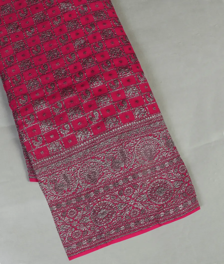 Reddish Pink Banaras Georgette Silk Saree T447530-image