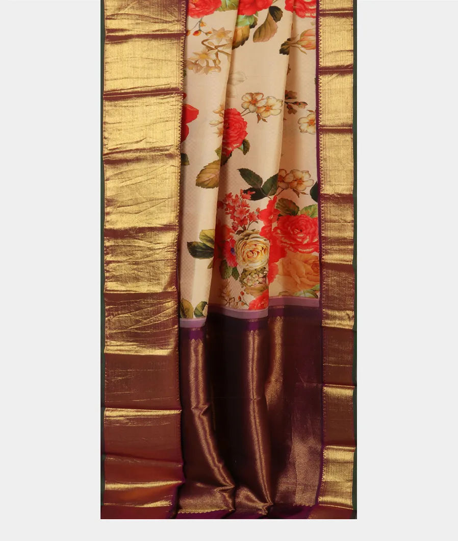 Cream Printed Kanjivaram Silk Saree T4058892