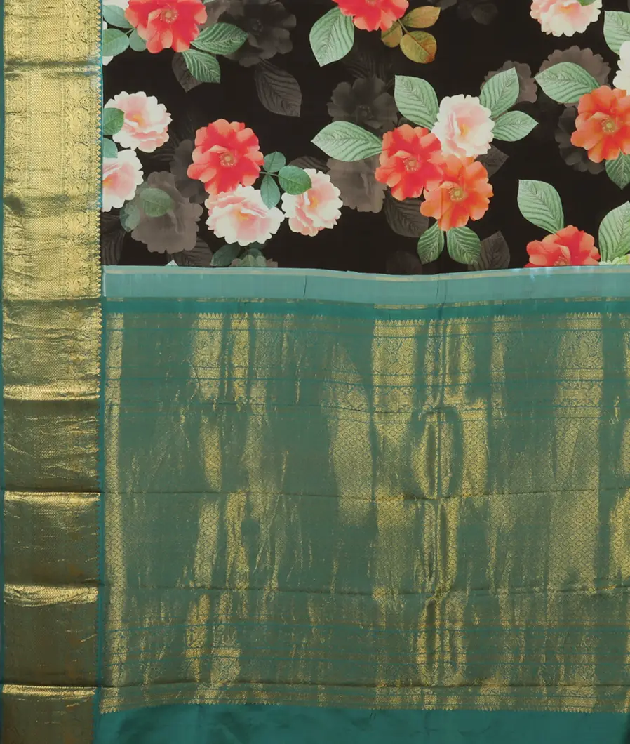 Black Printed Kanjivaram Silk Saree T4436344