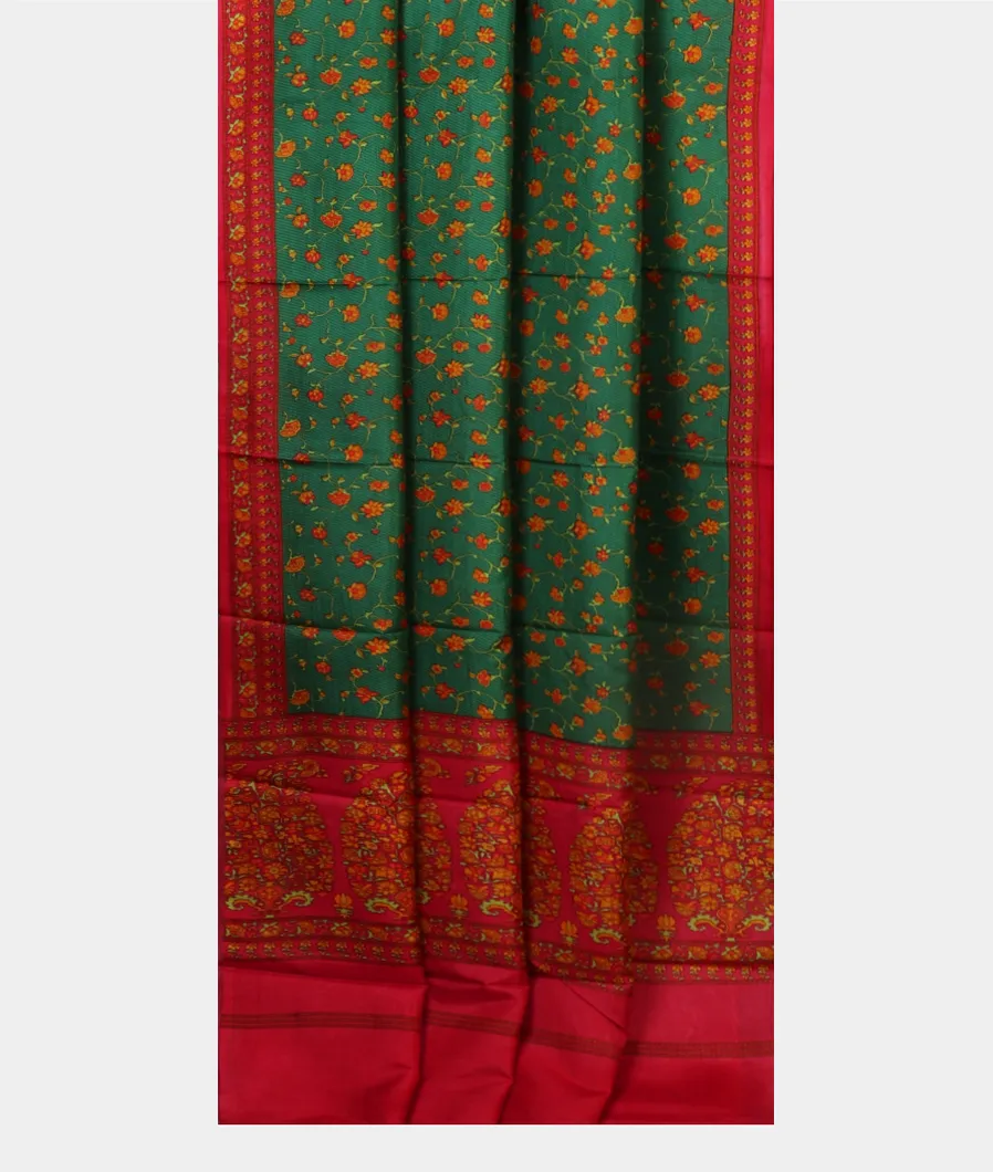 Green Printed Silk Saree T3304622