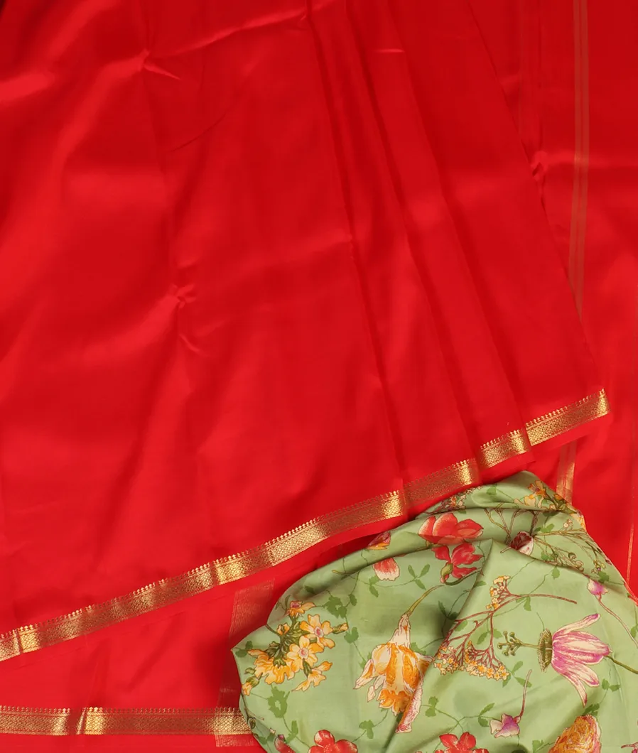 Red Mysore Crepe Silk Saree T4678082