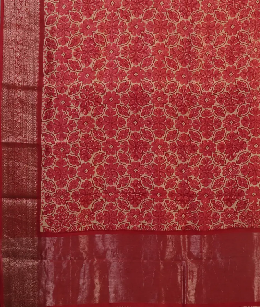 Beige Soft Printed Cotton Saree T4693624