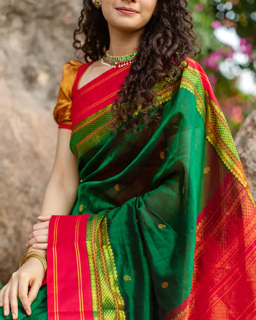 Buy Green Silk Cotton Saree T460387