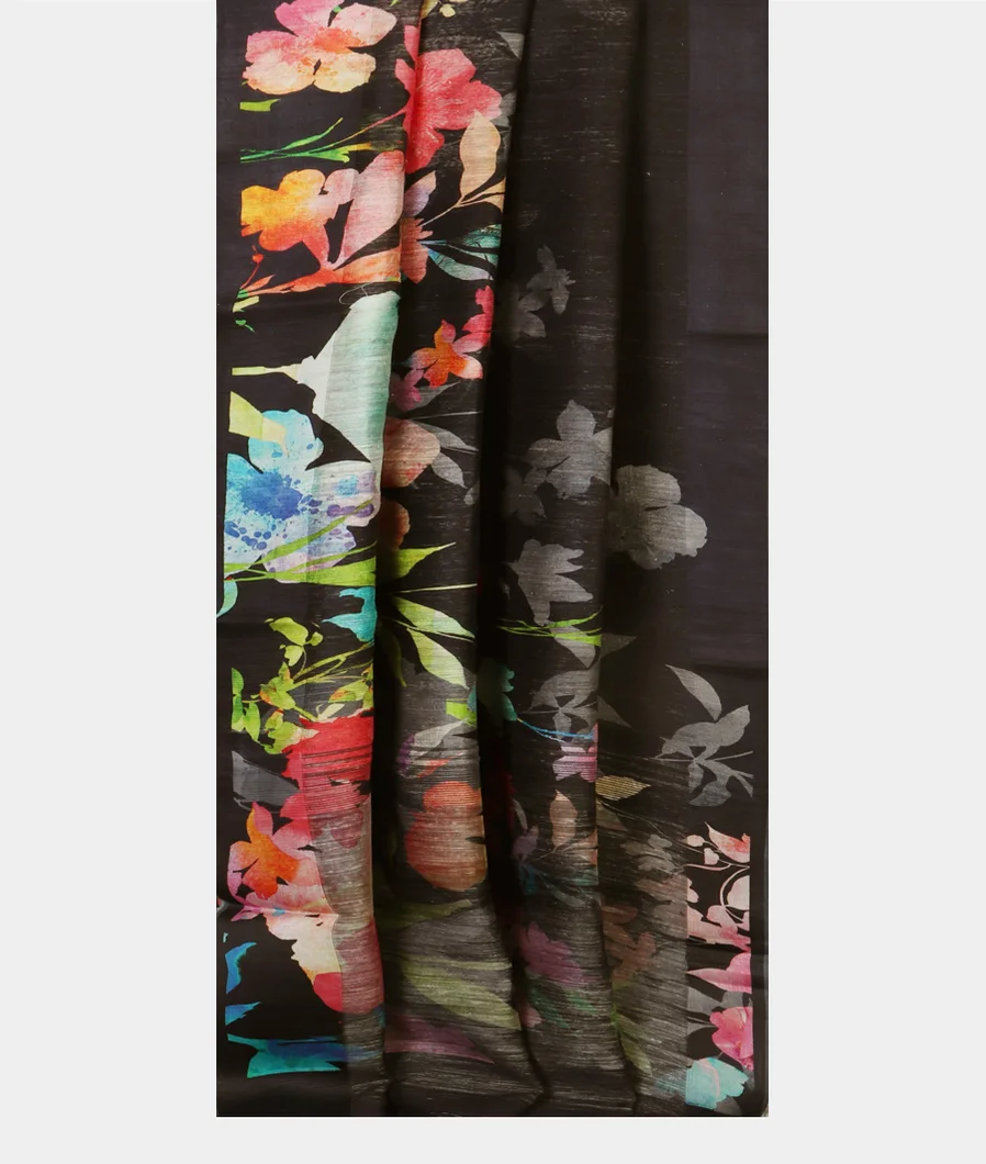 Black Tussar Printed Saree T4301312