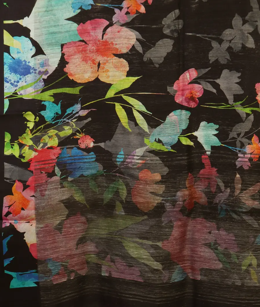 Black Tussar Printed Saree T4301314