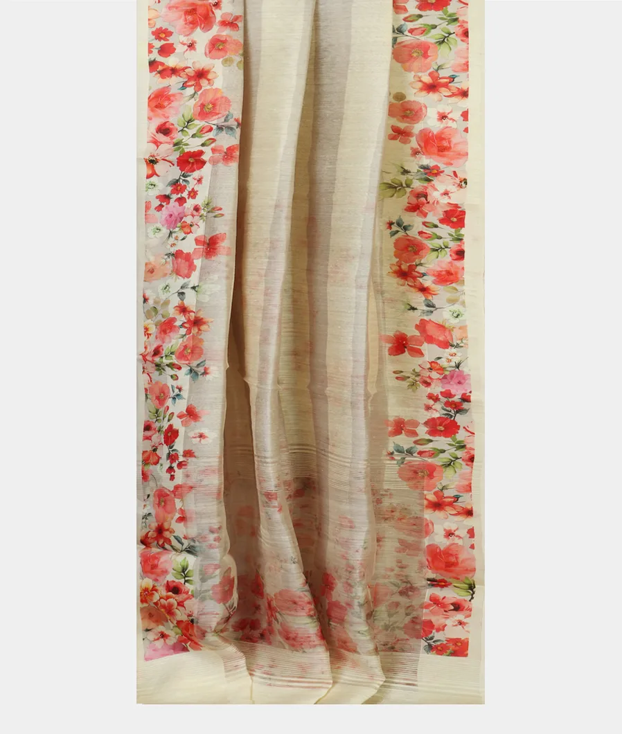 Off - White Tussar Printed Saree T4698502