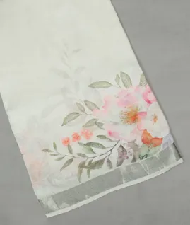 White Linen Printed Saree T4517661