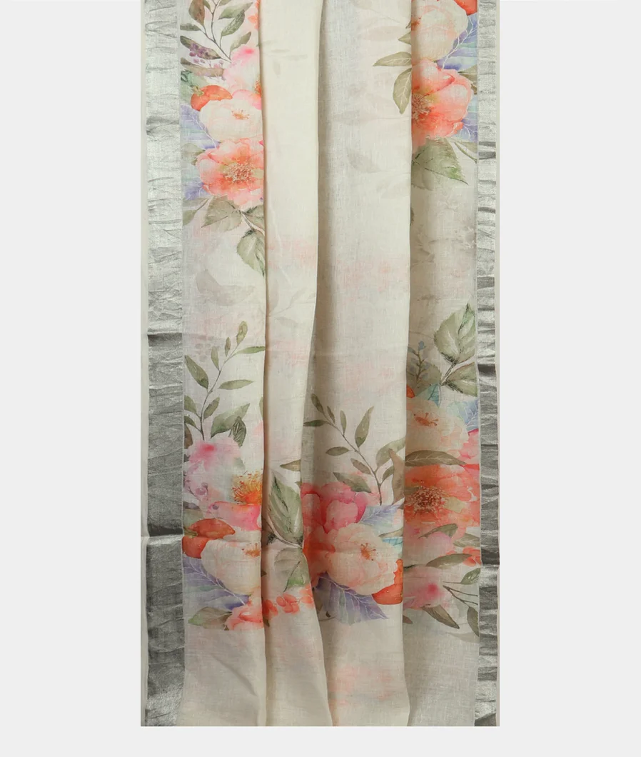 White Linen Printed Saree T4517662