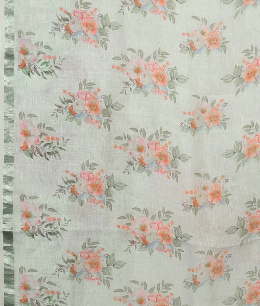 White Linen Printed Saree T4517663