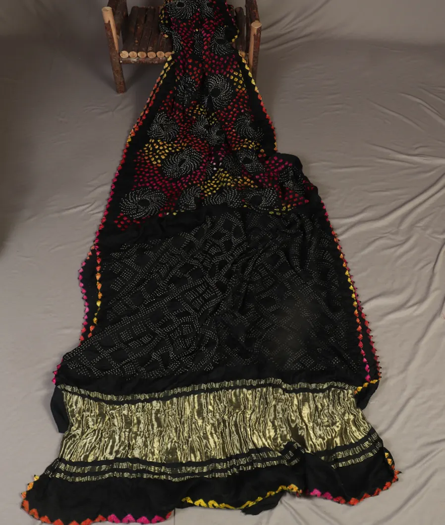 Black Bandhani Gajji Silk Saree T2538742