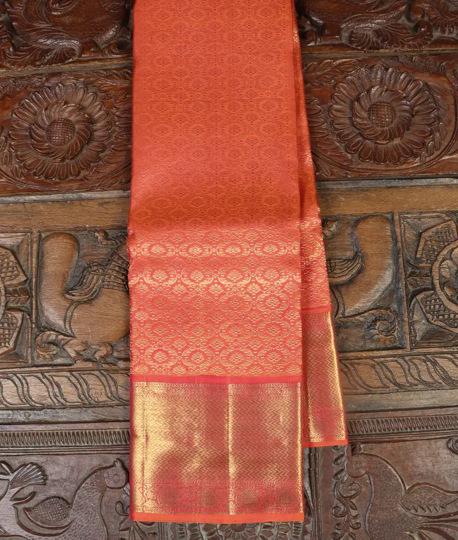 Orangish Pink Handwoven Kanjivaram Silk Saree T331218-image