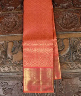 Orangish Pink Handwoven Kanjivaram Silk Saree T3312181