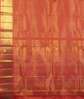 Orangish Pink Handwoven Kanjivaram Silk Saree T3312184