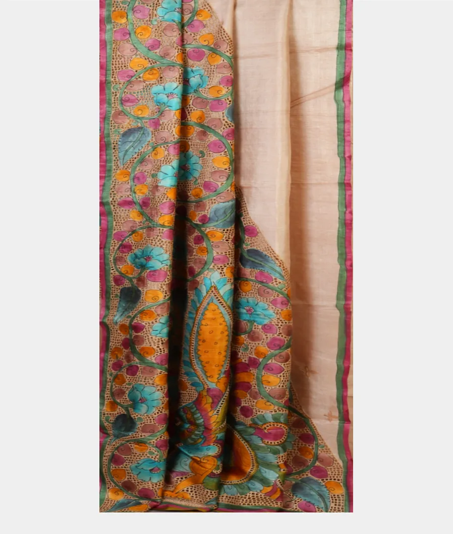 Beige Tussar Cutwork Saree T4701752