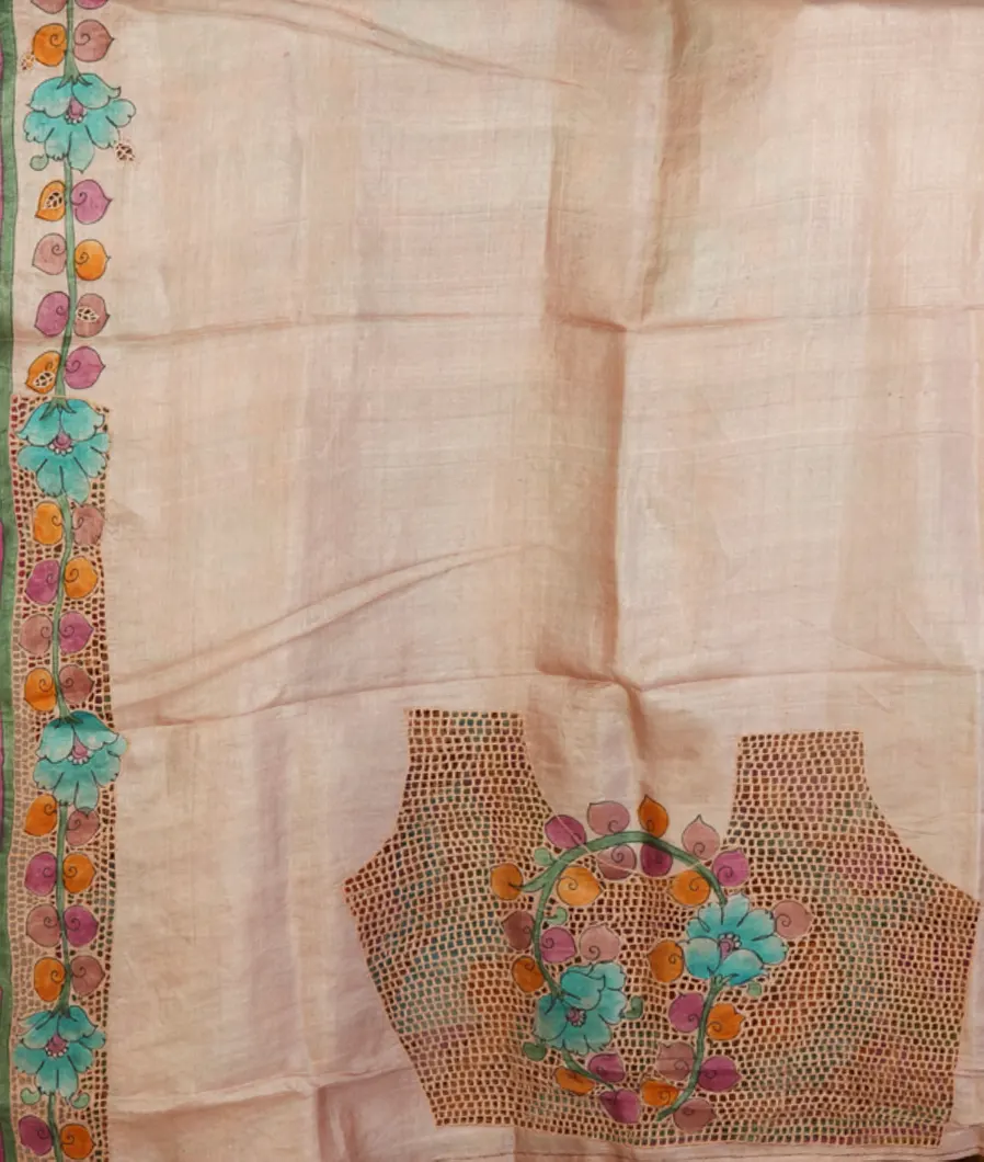 Beige Tussar Cutwork Saree T4701753