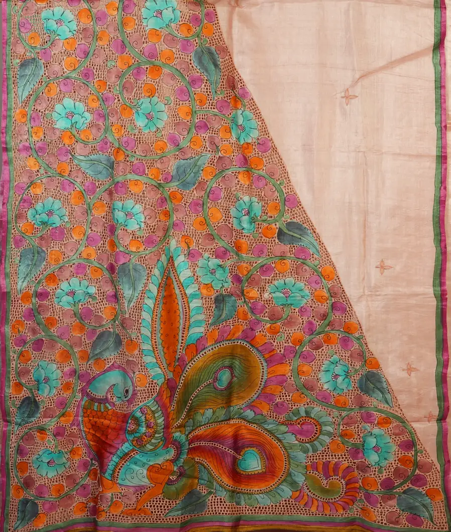 Beige Tussar Cutwork Saree T4701754