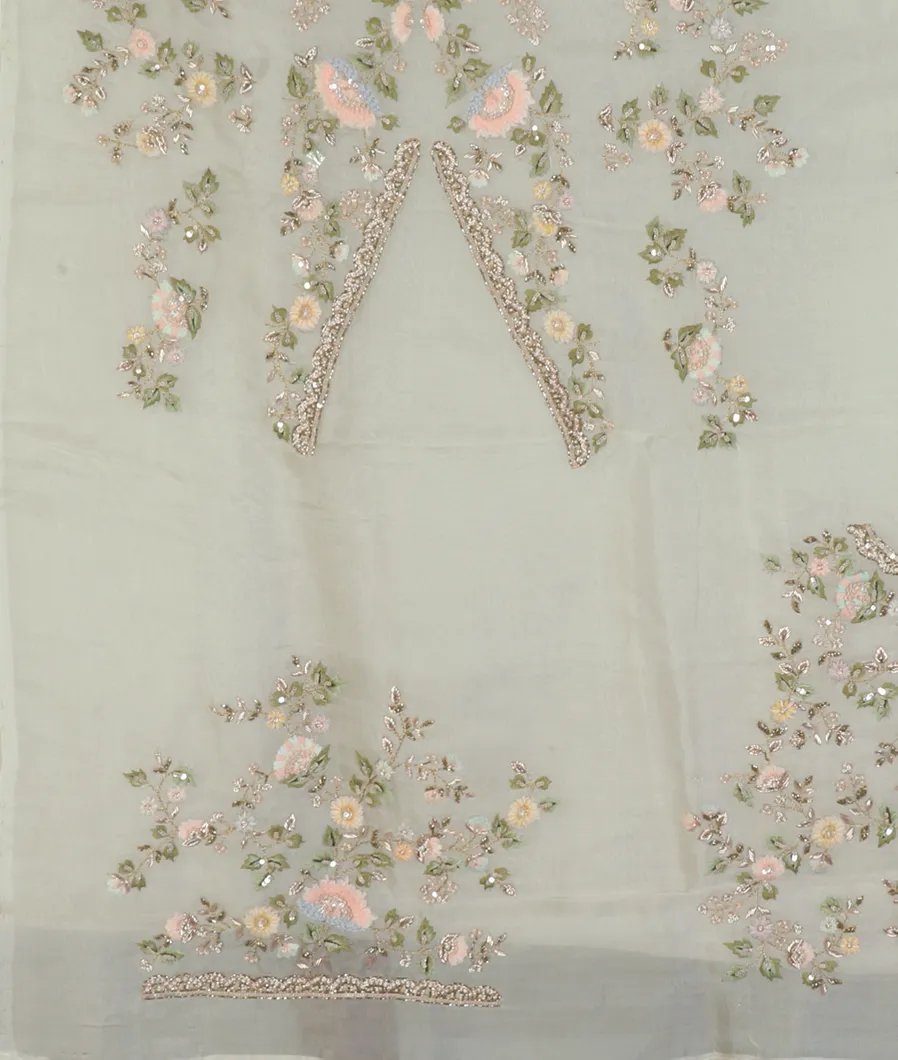 Off - White Kora Organza Embroidery Saree T4594853