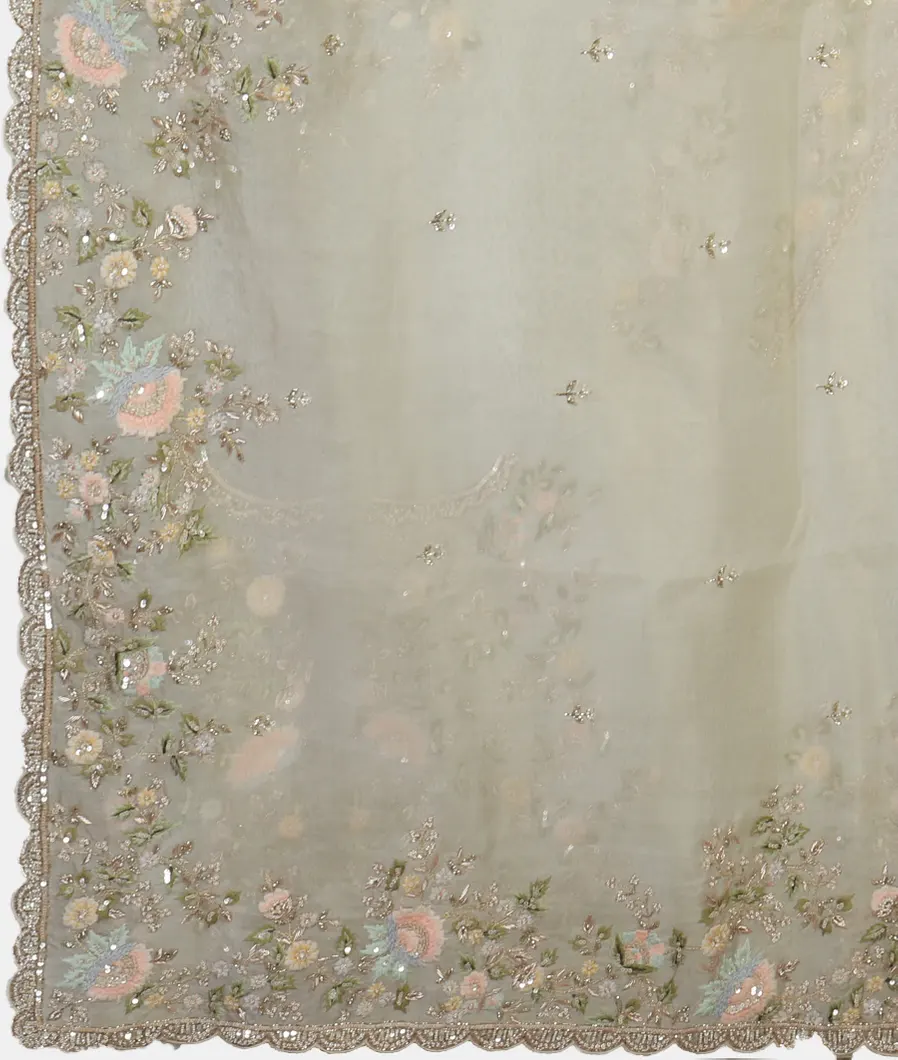 Off - White Kora Organza Embroidery Saree T4594854