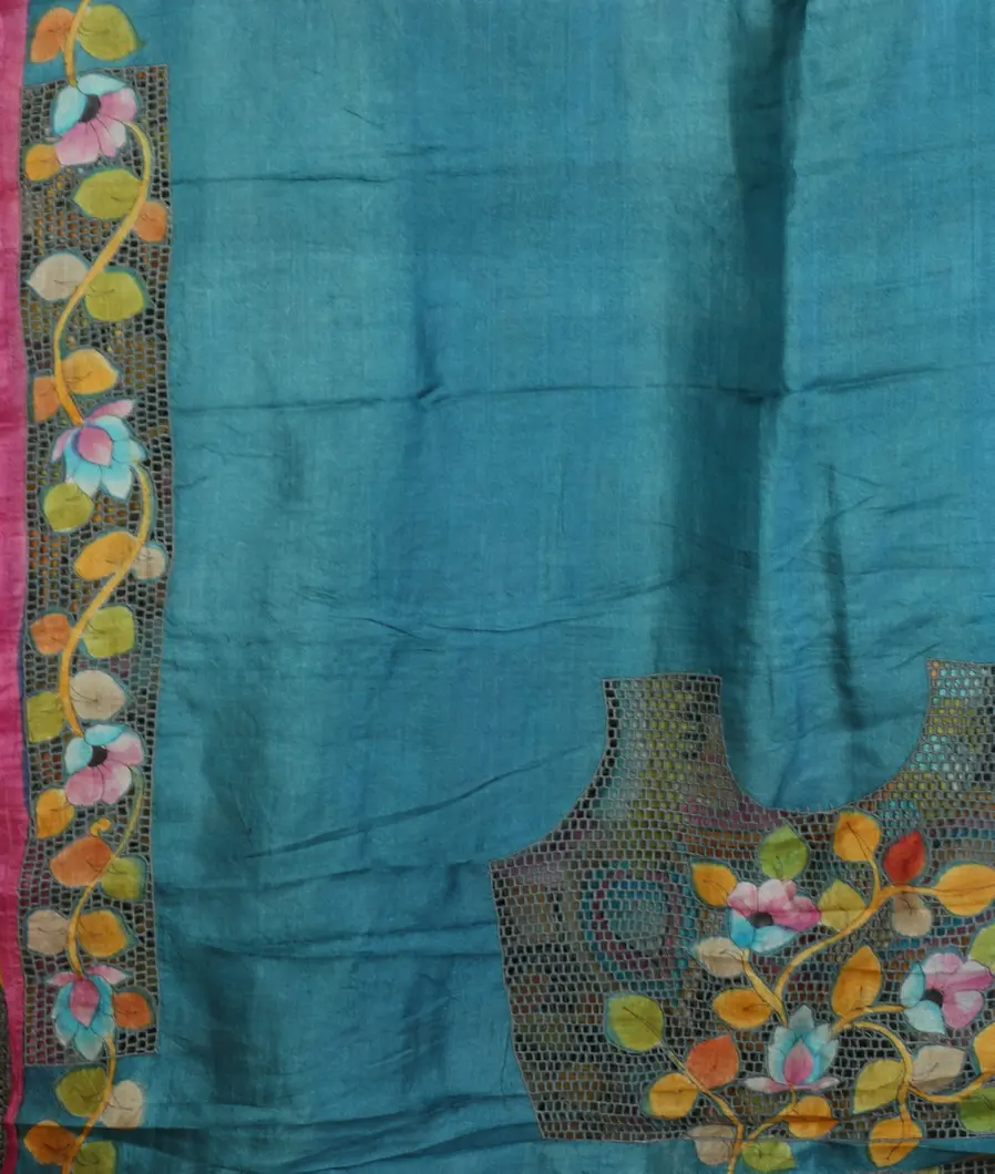 Blue Tussar Cutwork Saree T4701793