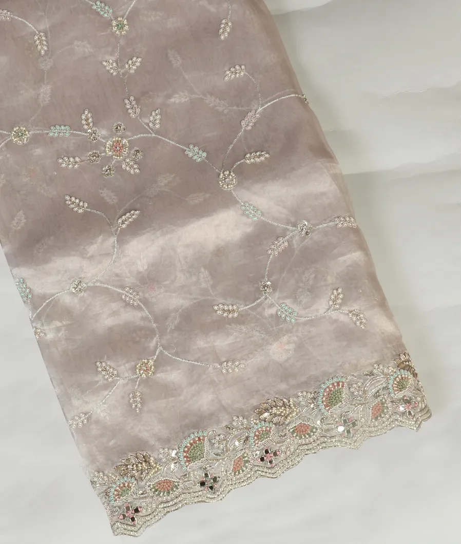 Grey Kora Organza Embroidery Saree T445934-image