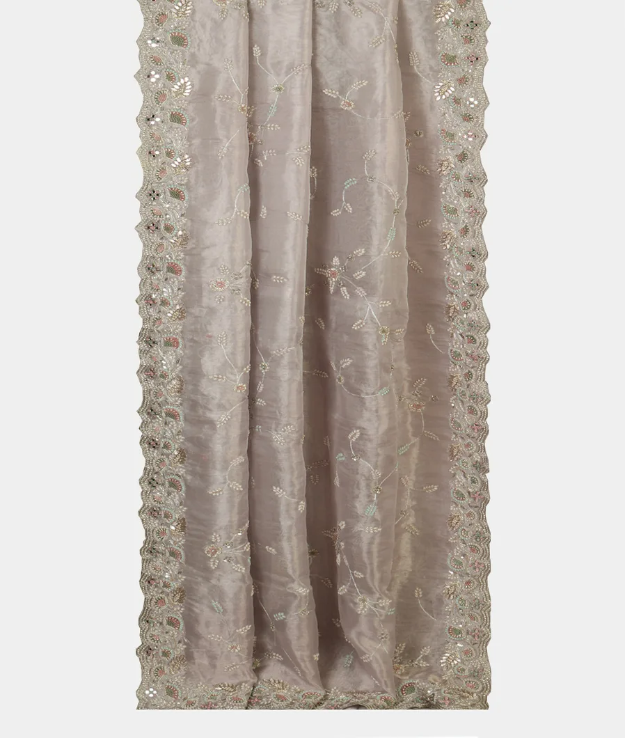 Grey Kora Organza Embroidery Saree T4459342