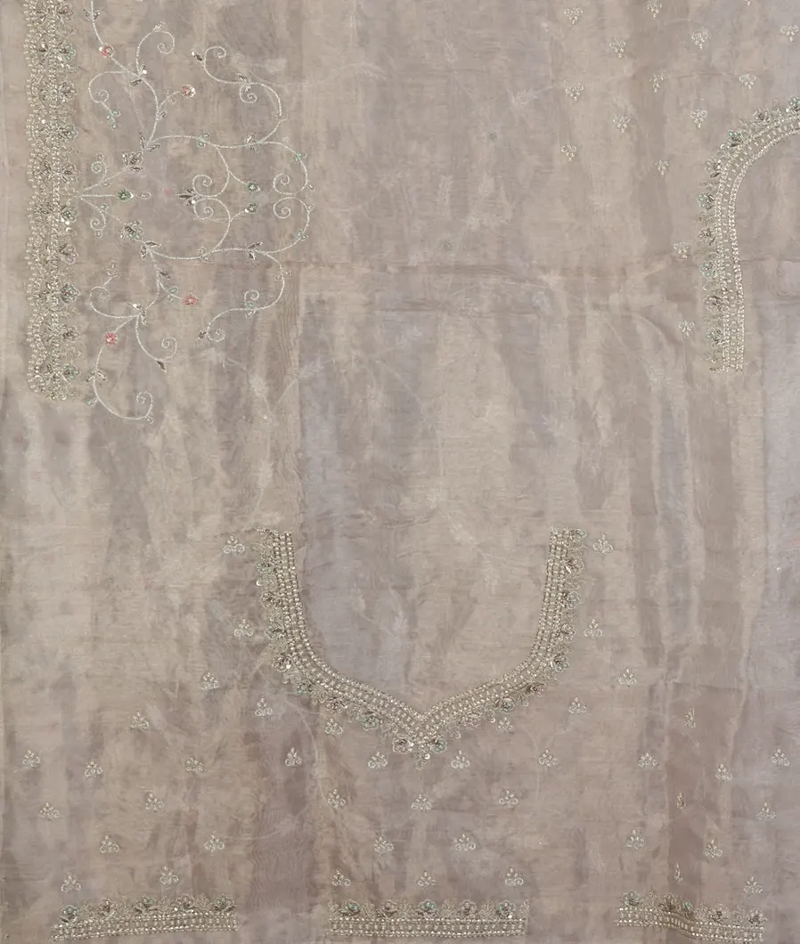 Grey Kora Organza Embroidery Saree T4459343