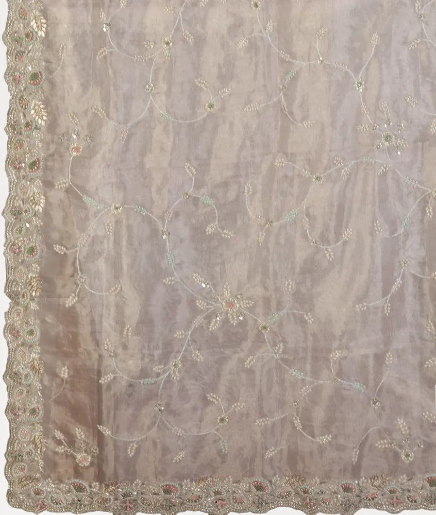 Grey Kora Organza Embroidery Saree T4459344