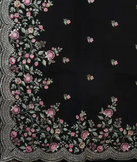 Black Organza Embroidery saree T4630324