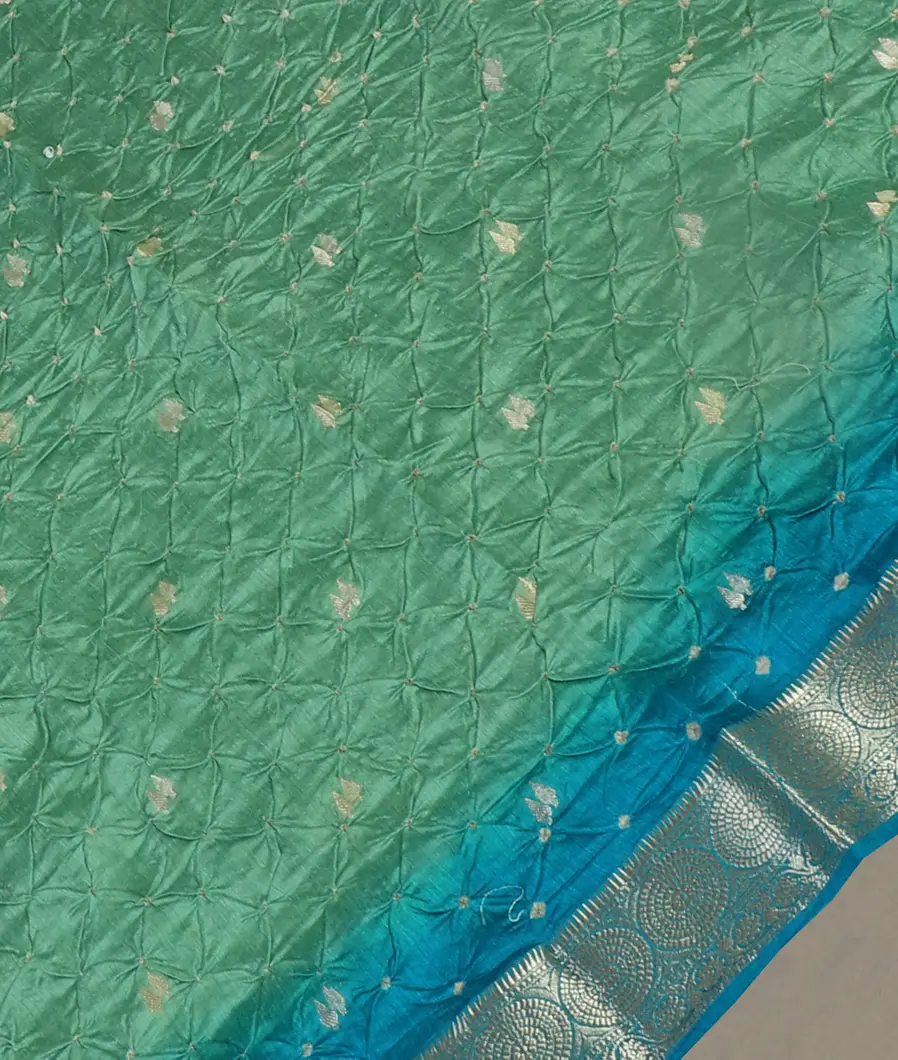 Green Bandhani Tussar Saree T4702524
