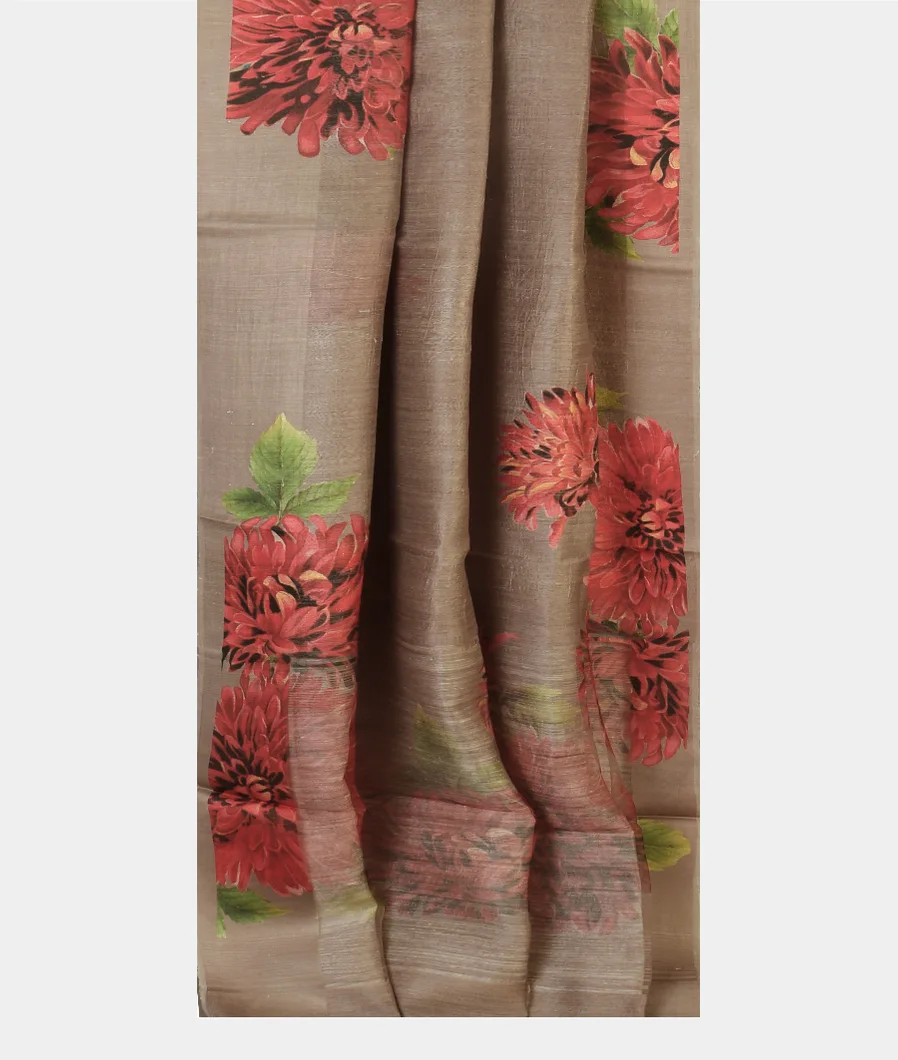 Grey Tussar Printed Saree T4698422