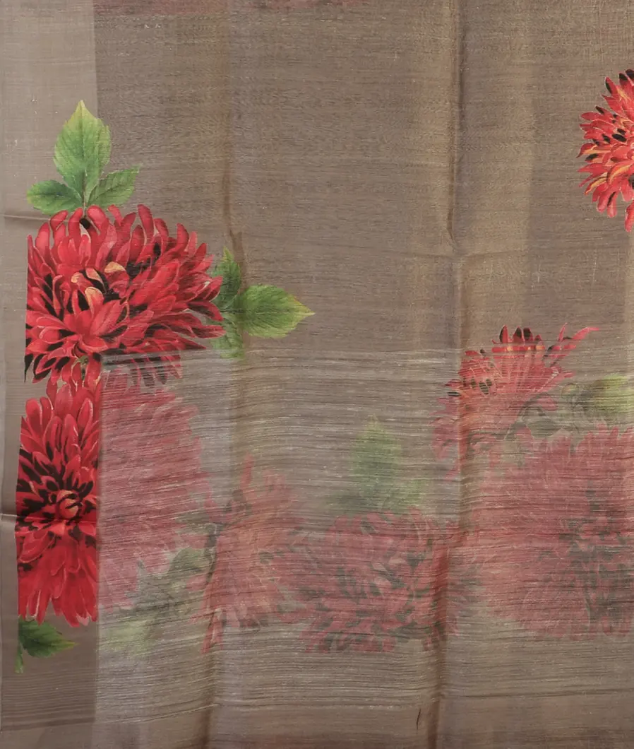 Grey Tussar Printed Saree T4698424