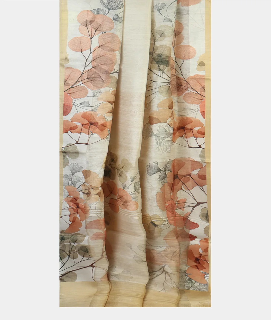 Off - White Tussar Printed Saree T4698312