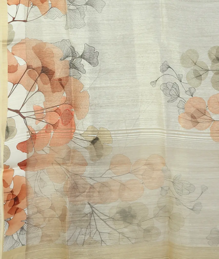 Off - White Tussar Printed Saree T4698314