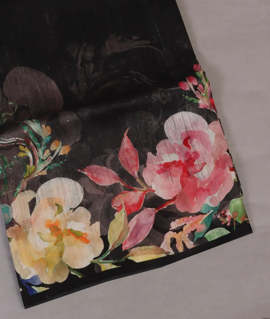 Black Tussar Printed Saree T443593-image