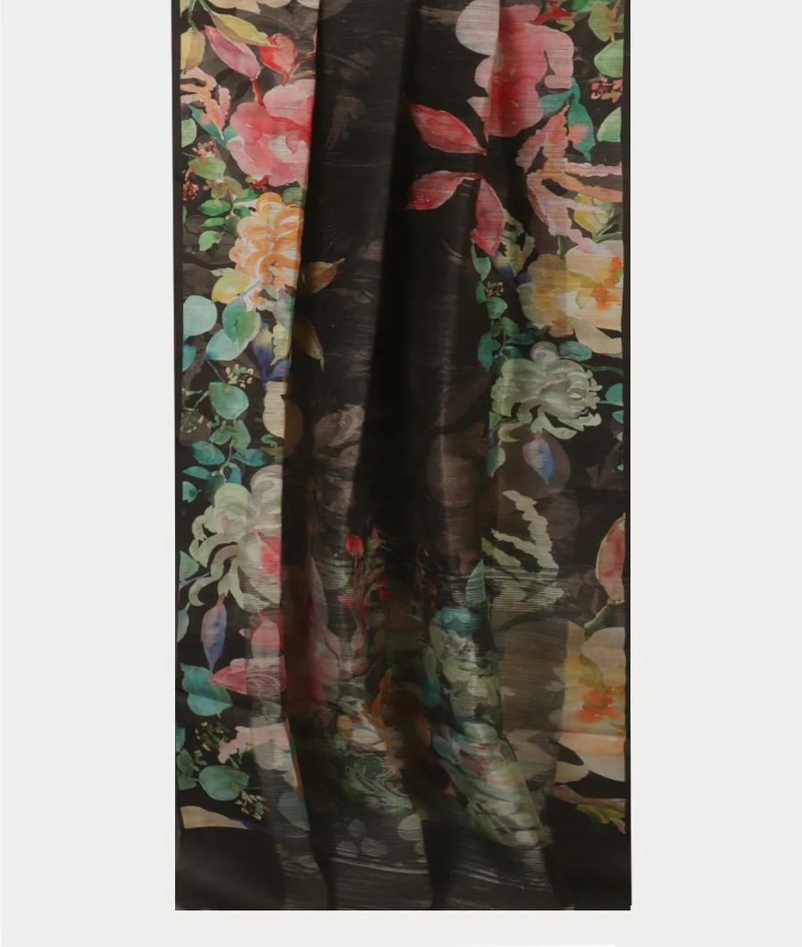 Black Tussar Printed Saree T4435932