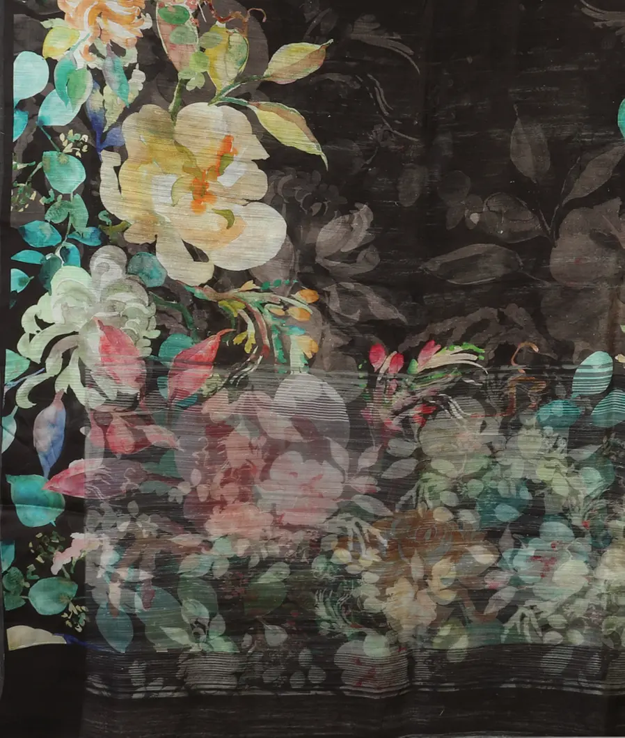 Black Tussar Printed Saree T4435934