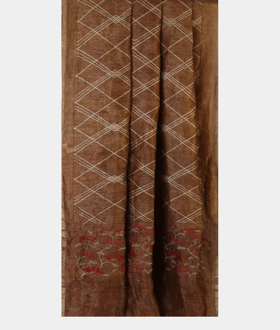 Brown Linen Printed Saree T4715252