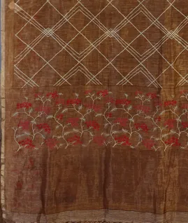 Brown  Linen Printed Saree T4715254