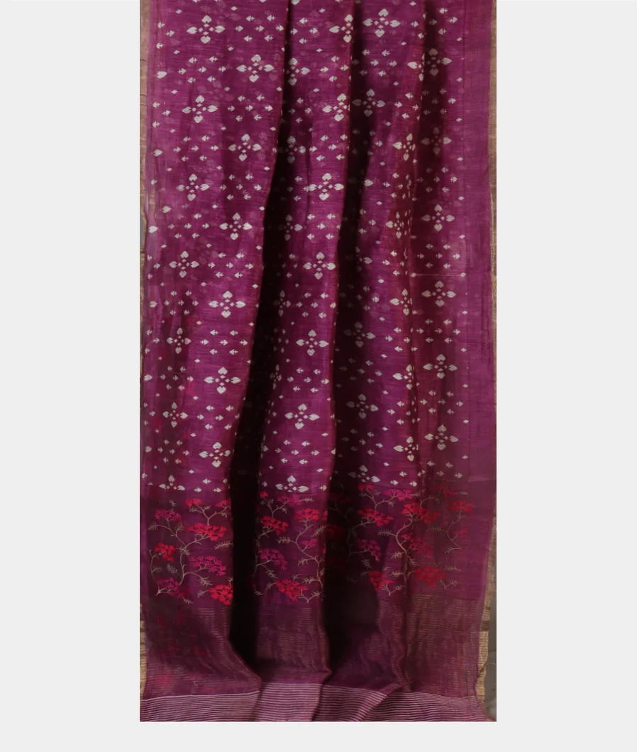 Purple Linen Printed Saree T4715202