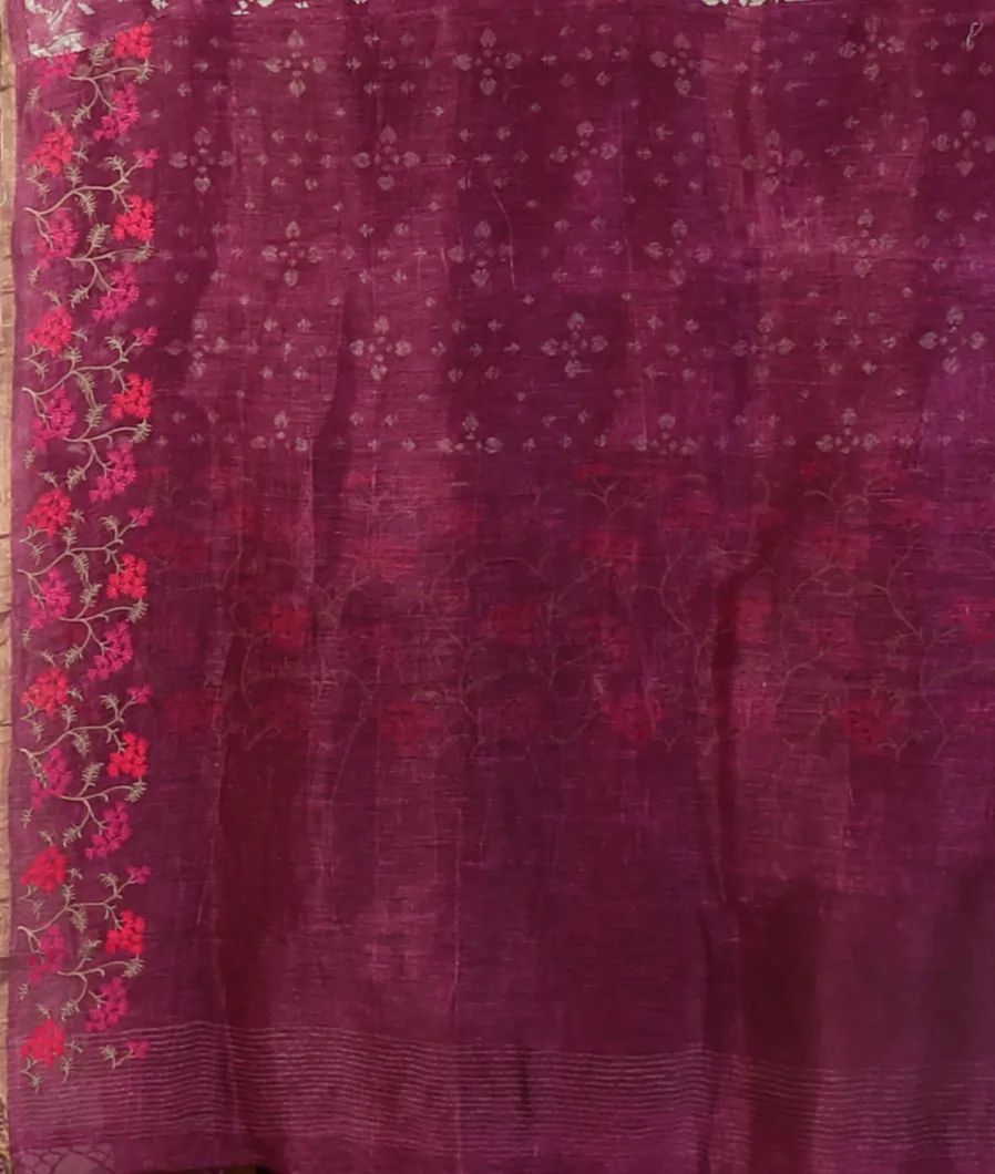 Purple Linen Printed Saree T4715203