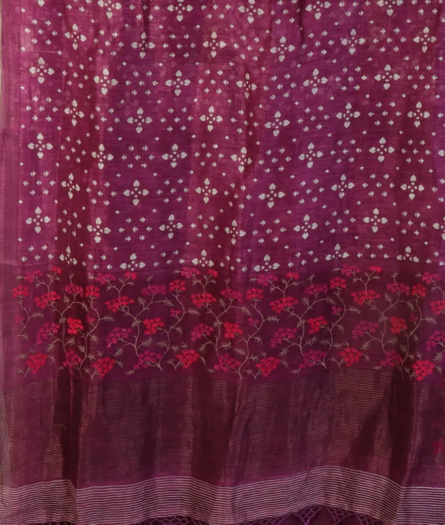 Purple Linen Printed Saree T4715204