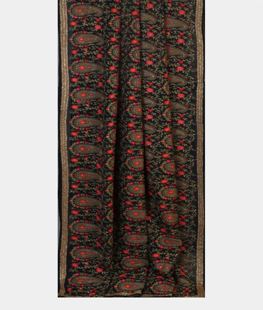 Black Georgette Silk Embroidery Saree T4712062