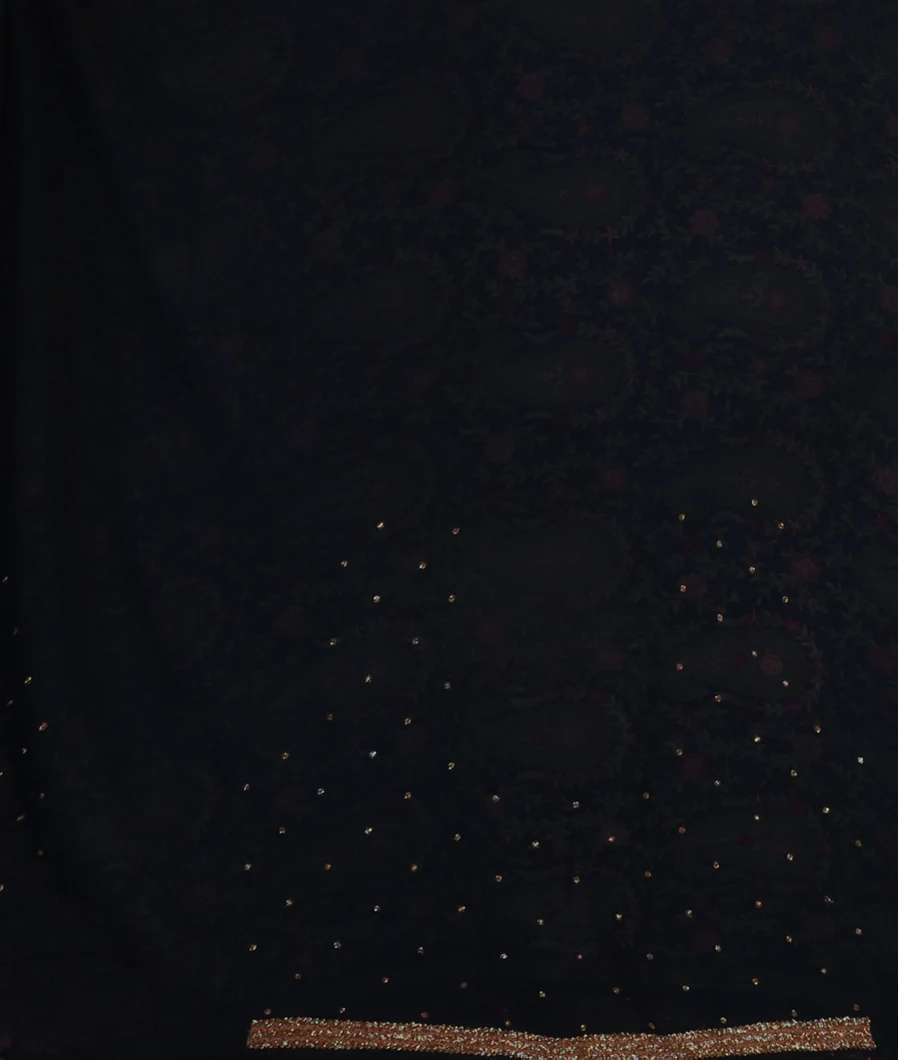 Black Georgette Silk Embroidery Saree T4712063