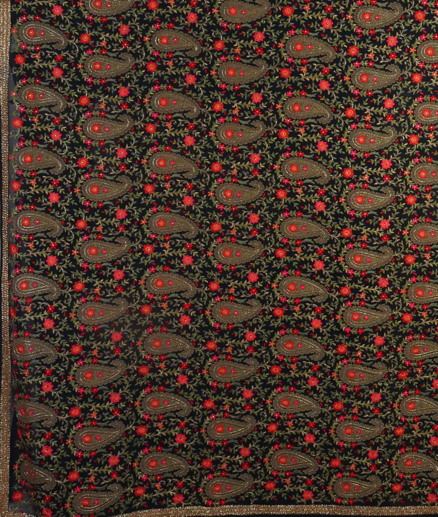 Black Georgette Silk Embroidery Saree T4712064