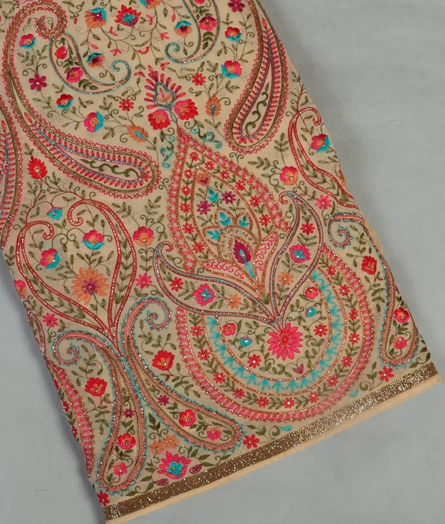 Beige Georgette Silk Embroidery Saree T471202-image