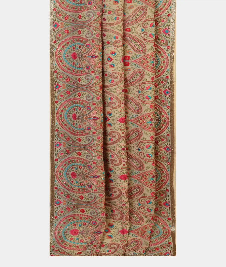 Beige Georgette Silk Embroidery Saree T4712022
