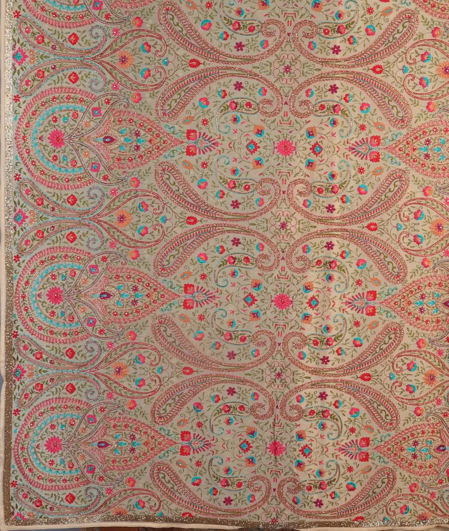 Beige Georgette Silk Embroidery Saree T4712024