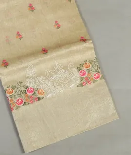 Beige Linen Embroidery Saree T4688701
